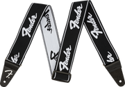 Fender WeighLess Running Logo Strap, Black/White, 2"