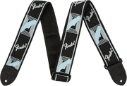 FENDER 2" Monogrammed Strap, Black/Light Grey/Blue Tracolla