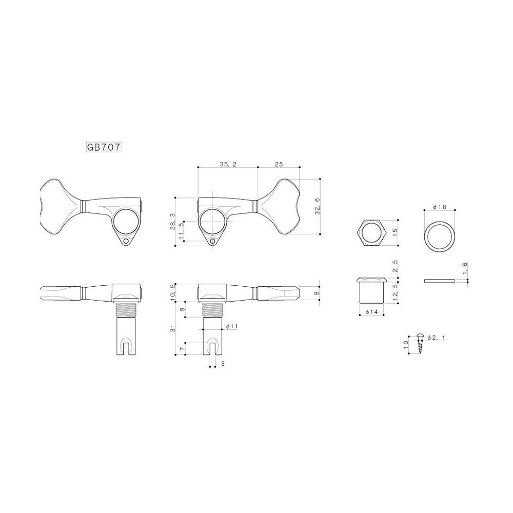 GOTOH GB707-C-L2R2 Set Meccaniche per Basso Elettrico ed Acustico, L2+R2, Cromato
