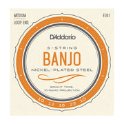D'Addario EJ61 5-Corde Banjo, Nickel, Medium, 10-23