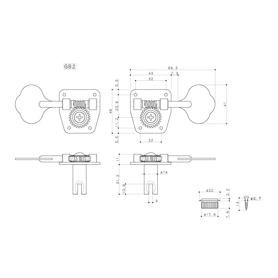 GOTOH GB2-N-L4 Set di 4 Meccaniche per Basso Elettrico, L4 Cromo