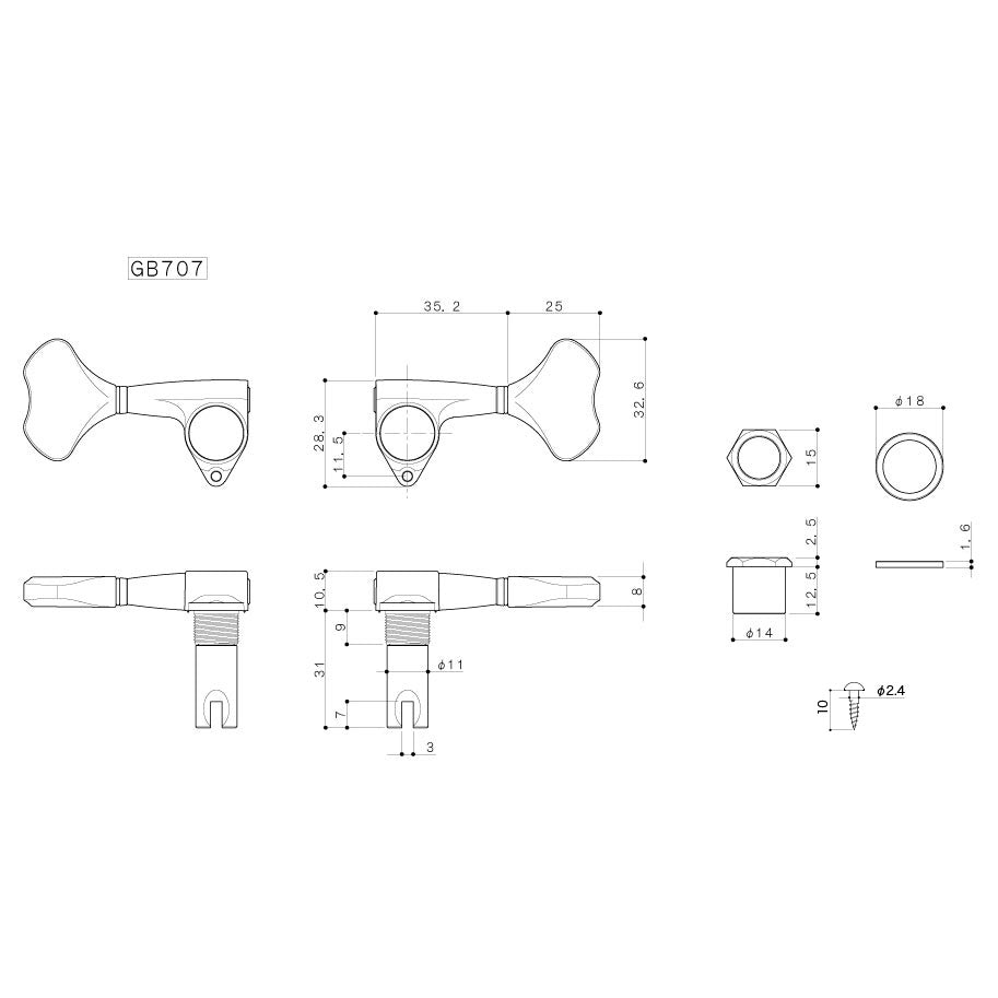 GOTOH GB707 C -L4 Set Meccaniche per basso L4 Cromato
