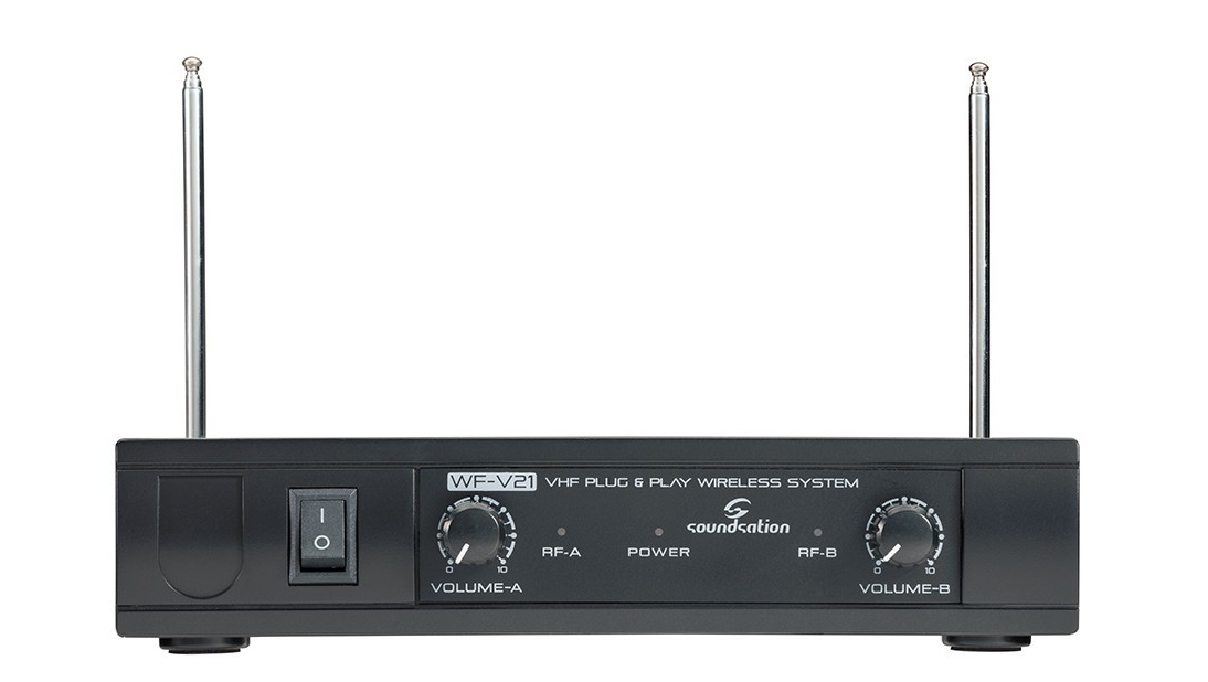 SOUNDSATION WF-V21PPA Radiomicrofono VHF Doppio Plug and Play con 2 Bodypack e Archetti (213.0 MHz - 215.5 MHz)