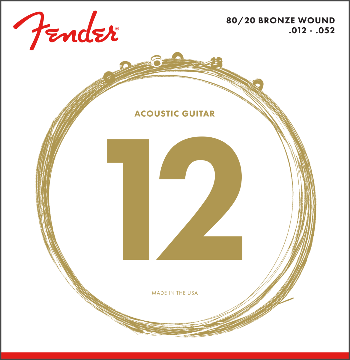 Fender 80/20 Bronze Acoustic Strings, Ball End, 70L .012-.052 Gauges,