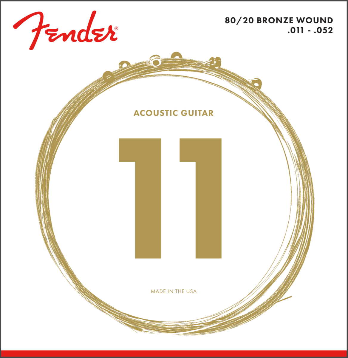 Fender  80/20 Bronze Acoustic Strings, Ball End, 70CL .011-.052 Gauges, (6)