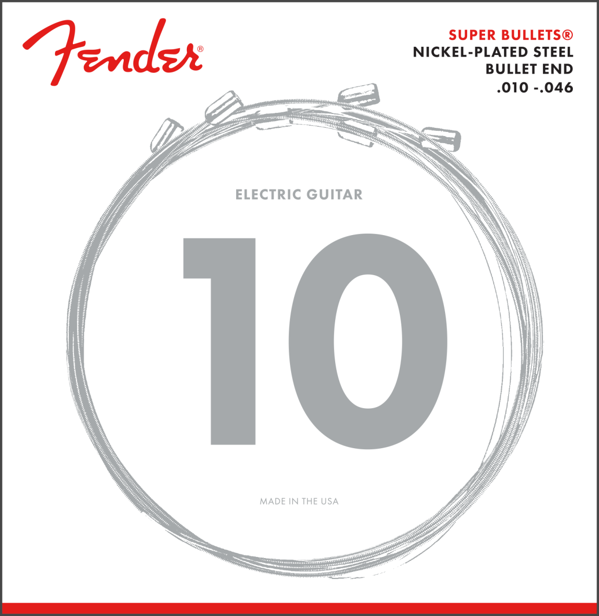 Fender Super Bullet Strings, Nickel Plated Steel, Bullet End, 3250R Gauges .010-.046