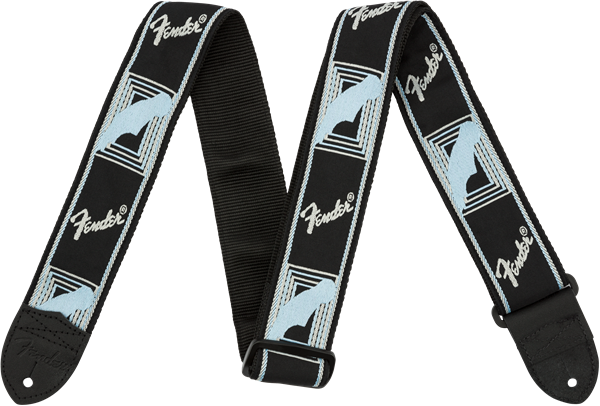 FENDER 2" Monogrammed Strap, Black/Light Grey/Blue Tracolla
