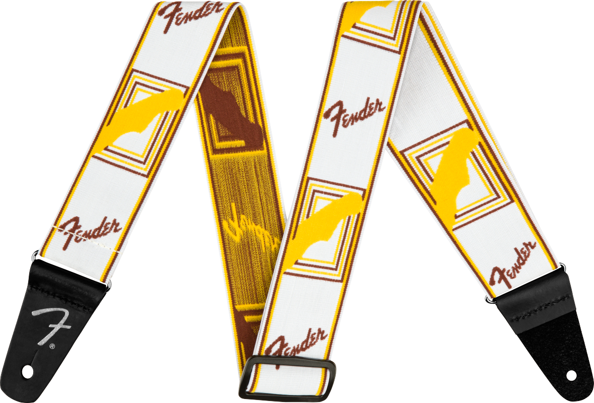 Fender Weighless 2" Monogrammed Strap, White/Brown/Yellow Tracolla per Chitarra