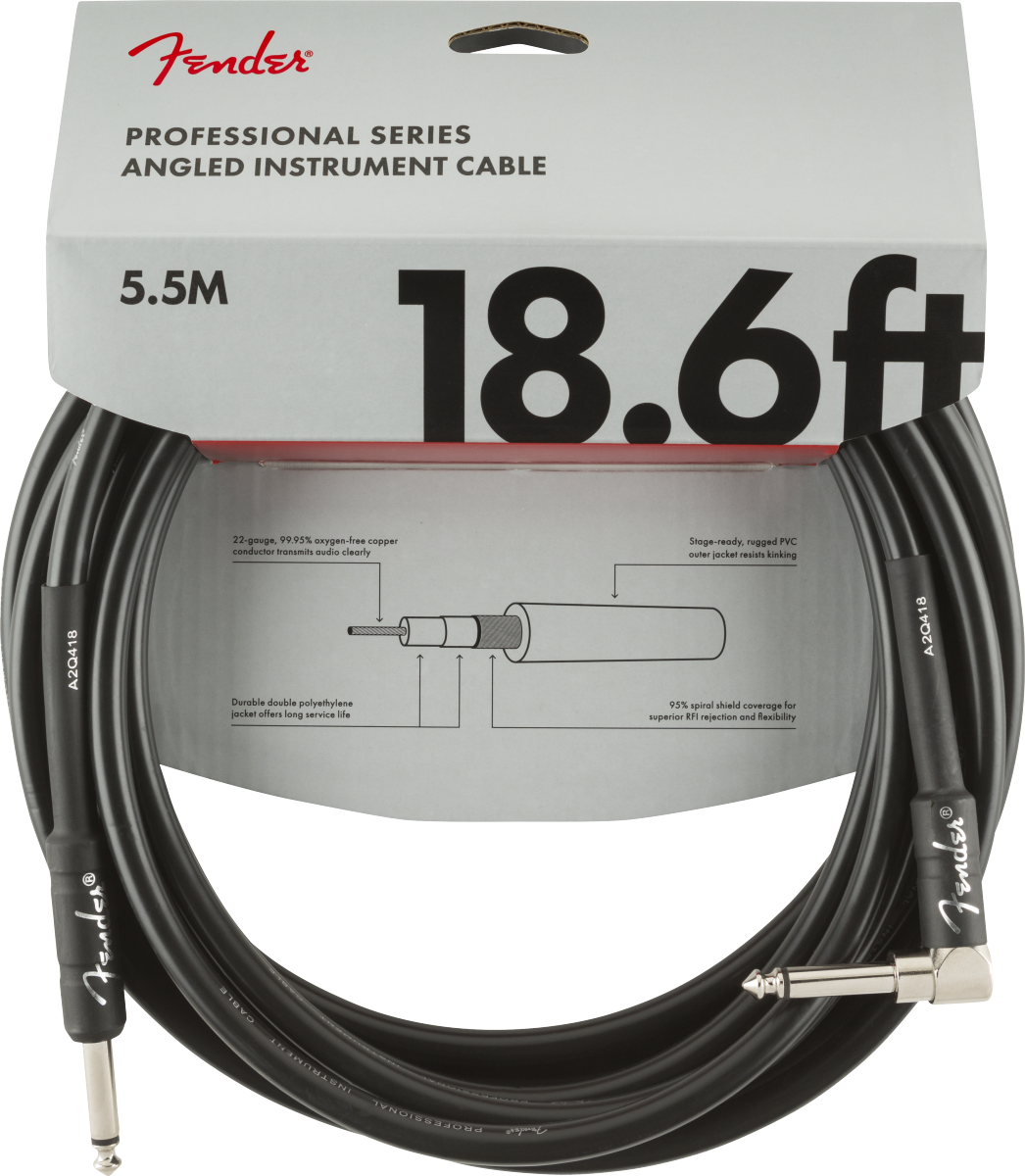Fender Professional Series Instrument Cable, Straight/Angle, 18.6', Black 5,5 metri