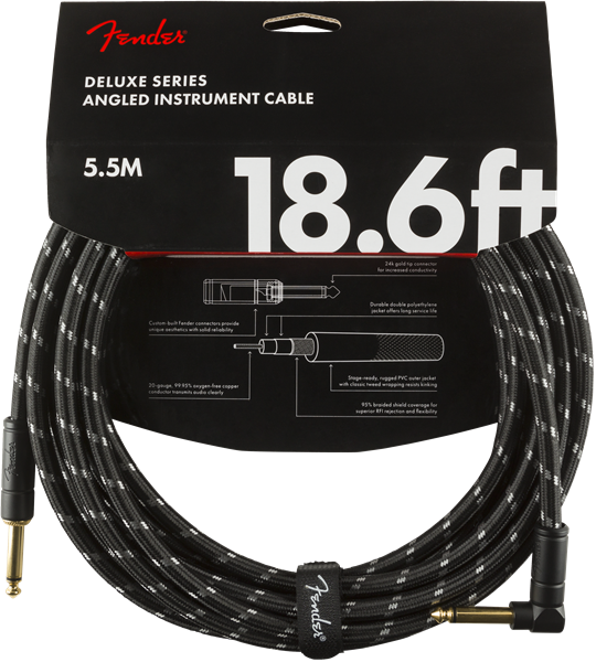 Fender Deluxe Series Instrument Cable, Straight/Angle, 18.6', Black Tweed  5,5 metri
