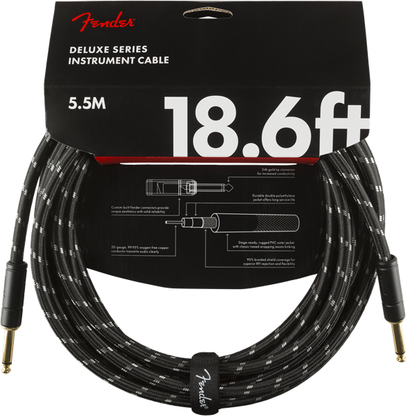 Fender Deluxe Series Instrument Cable, Straight/Straight, 18.6', Black Tweed  5,5 metri
