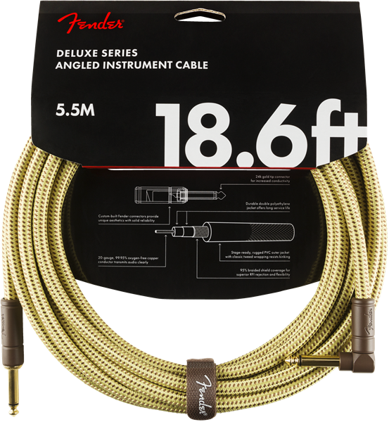Fender Deluxe Series Instrument Cable, Straight/Angle, 18.6', Tweed 5,5 metri
