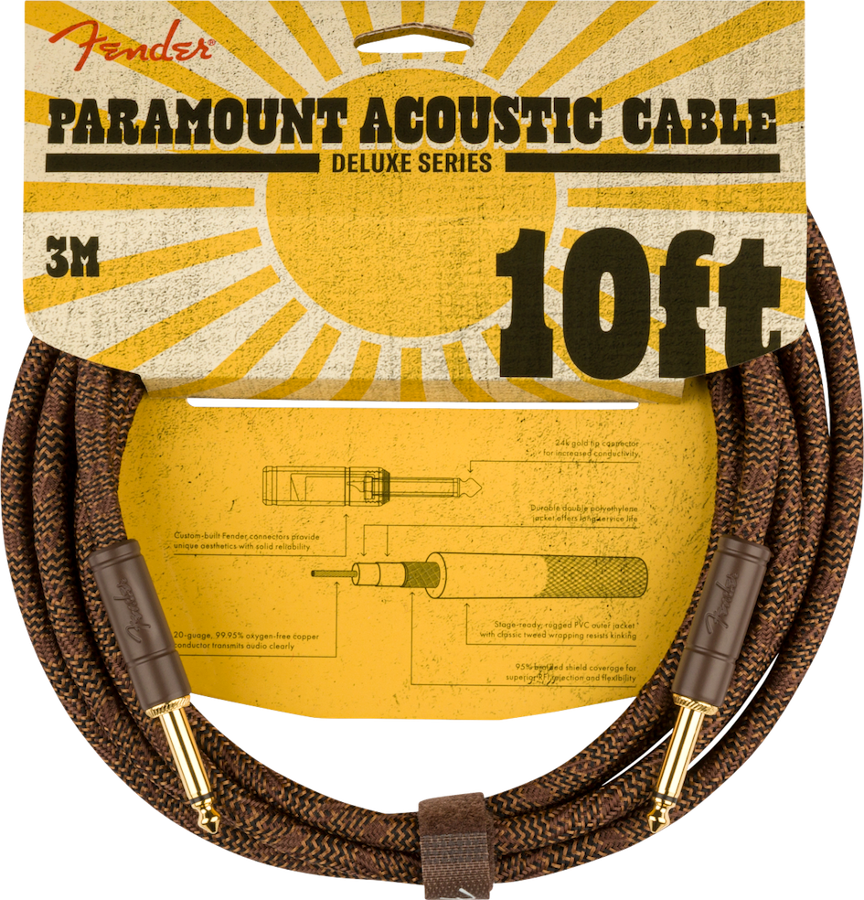 Fender Paramount 10' Acoustic Instrument Cable, Brown 3 Metri