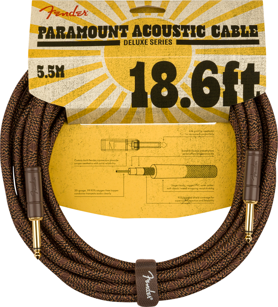 Fender Paramount 18.6' Acoustic Instrument Cable, Brown 5,5 Metri