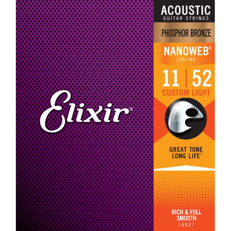ELIXIR 16027 Nanoweb Custom Light Acoustic Phosphor Bronze 11- 52