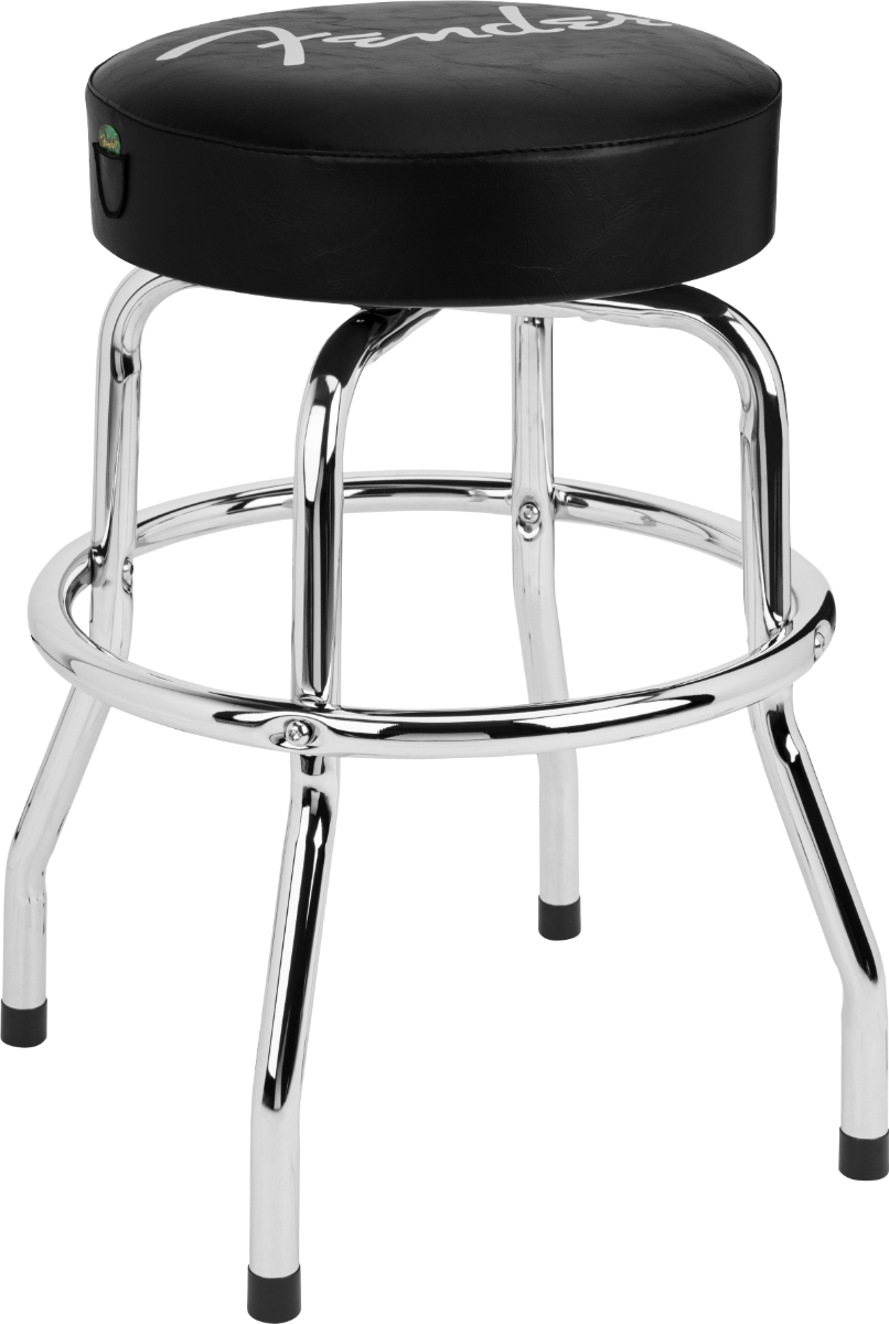 Fender Sgabello Spaghetti Logo Pick Pouch Barstool, Black/Chrome, 24"