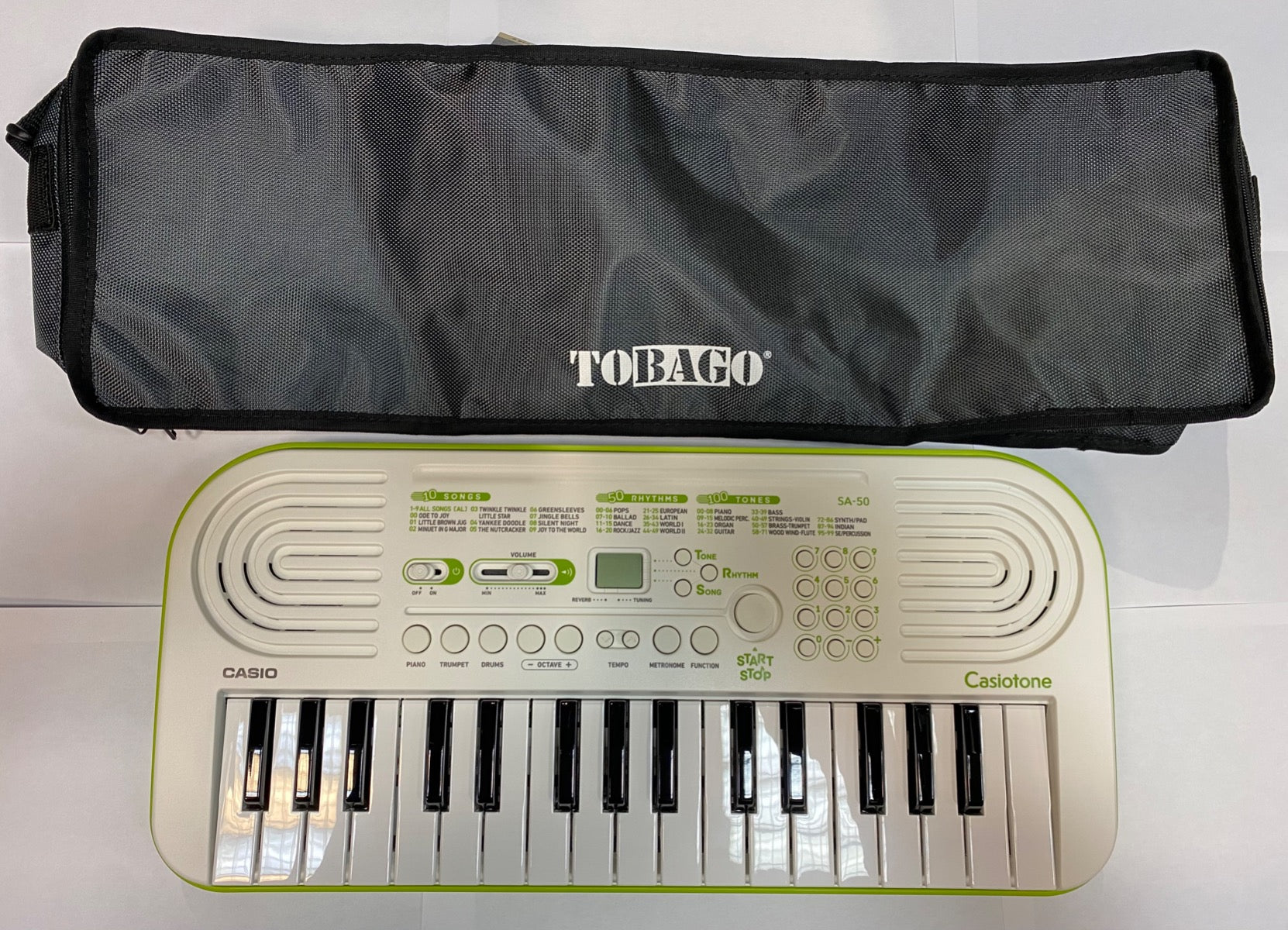 Casio SA-50 Tastiera con 32 Tasti Mini White/Lime Green con borsa Tobago