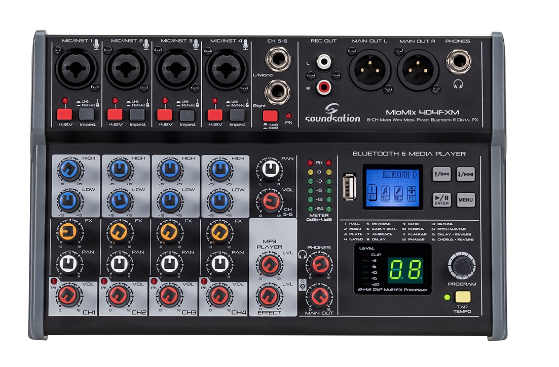 SOUNDSATION MIOMIX 404FXM Mixer Audio Professionale 6-Canali con Lettore USB, BT e Multi-Effetto Digitale a 24-bit