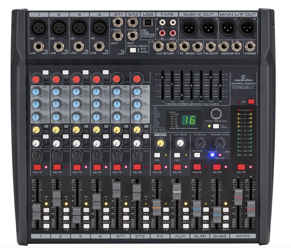 SOUNDSATION ALCHEMIX 402 UFX Mixer Professionale 8-canali con Multieffetto Digitale a 24-bit & Scheda In/Out Stereo USB