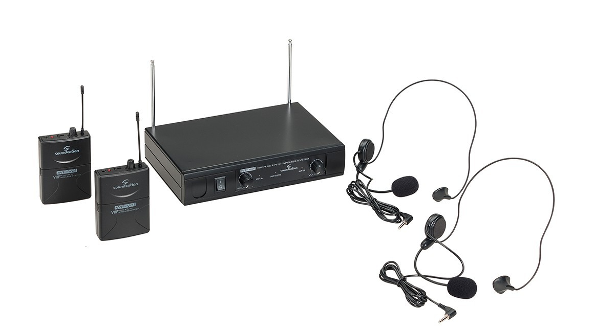 SOUNDSATION WF-V21PPA Radiomicrofono VHF Doppio Plug and Play con 2 Bodypack e Archetti (213.0 MHz - 215.5 MHz)