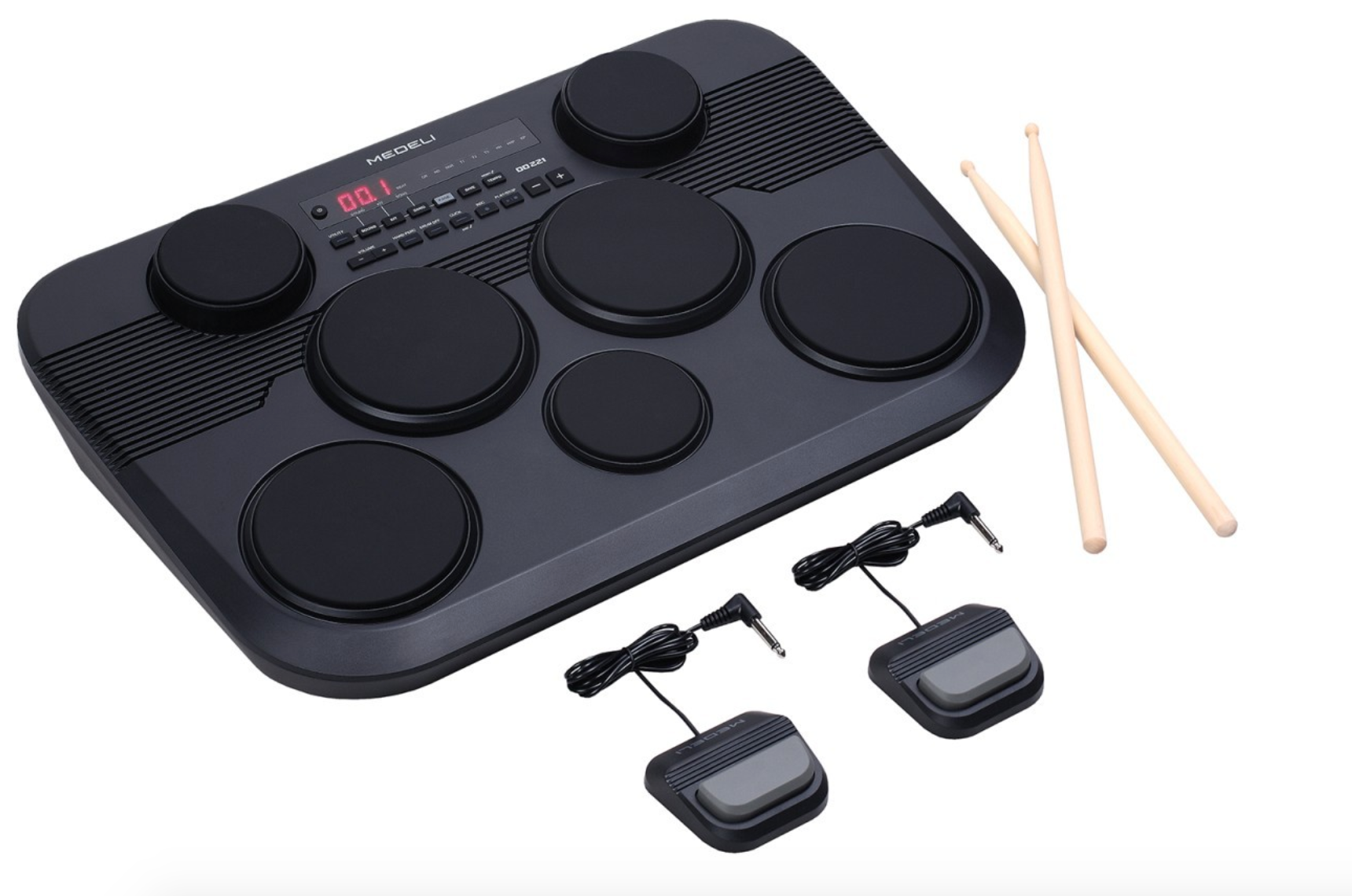 MEDELI DD221 Drum kit portatile con 7 pad sensibili al tocco e 2 pedali