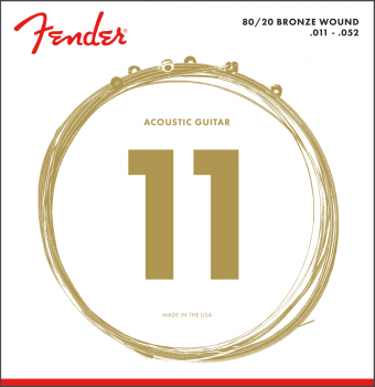 Fender  80/20 Bronze Acoustic Strings, Ball End, 70CL .011-.052 Gauges, (6) 
