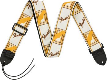 FENDER 2" Monogrammed Strap, White/Brown/Yellow Tracolla