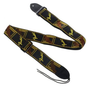 FENDER 2" Monogrammed Strap, Black/Yellow/Brown Tracolla
