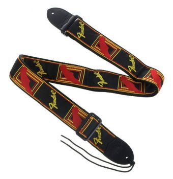 FENDER 2" Monogrammed Strap, Black/Yellow/Red Tracolla