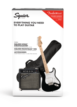 Fender Squier Sonic Stratocaster  Pack, Maple Fingerboard, Black, Gig Bag, 10G
